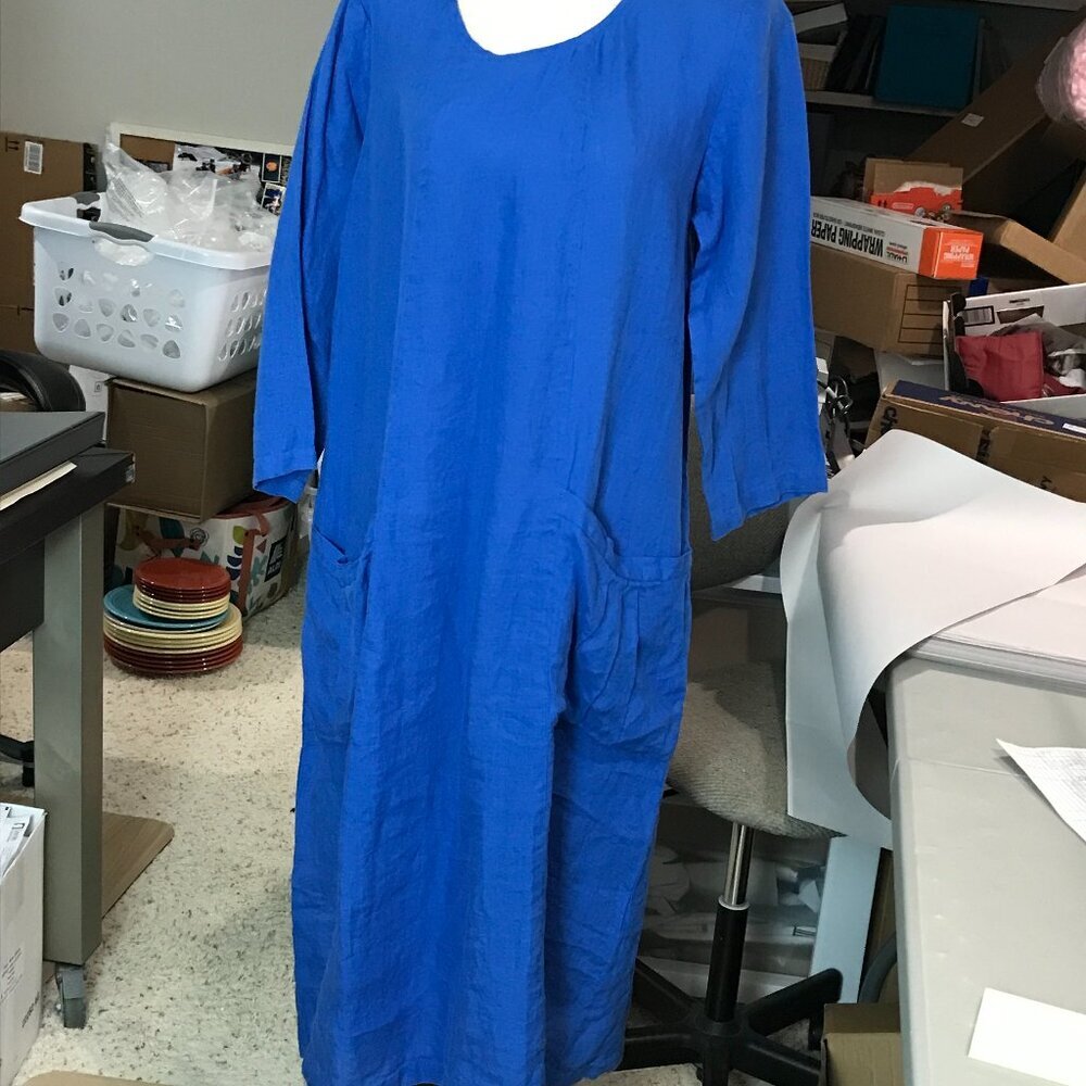 Women's Gudrun Sjoden Blue Linen Lagenlook Dress Size M
